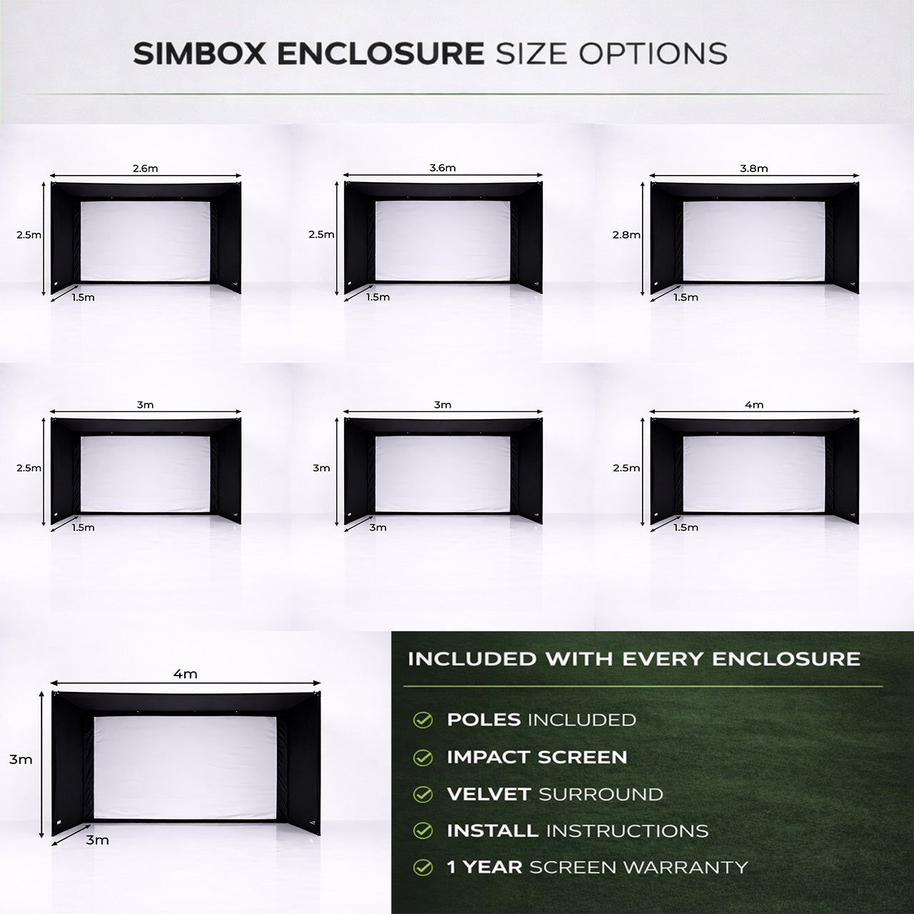 SimBox Golf Simulator Enclosure - 7 sizes (Free Side Barriers Worth £100)
